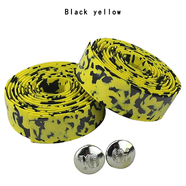 black yellow Дорожный велосипед руля для велосипеда лента Маскировочный ремень велосипедный ремень пробковая обмотка Нескользящая впитывающая пот бык Роговая ручка повязка - Цвет: black yellow