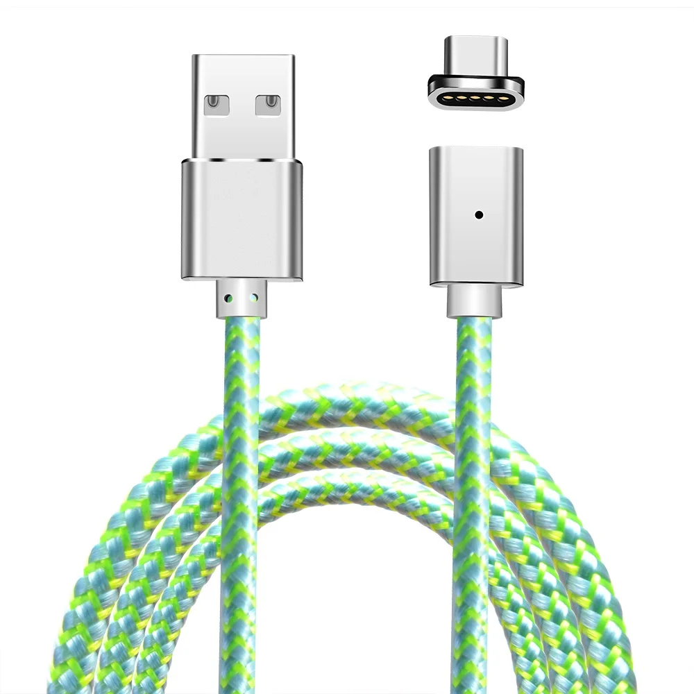 Магнитный кабель Олаф 3A для iPhone X 8 7 Micro usb type C кабель передачи данных для быстрой зарядки для samsung Xiaomi huawei магнитное зарядное устройство - Цвет: Silver Green Type c