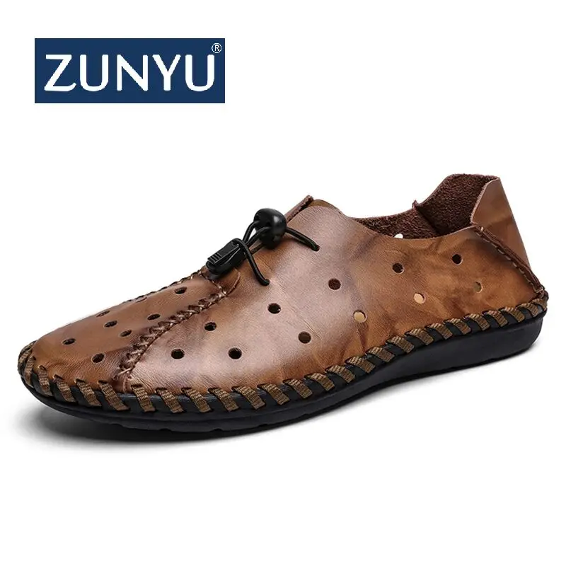 ZUNYU Men's Driving Shoes 2019 Men Leather Loafers Fashion Handmade Soft Breathable Air Hole Moccasins Flats 38-48 | Обувь