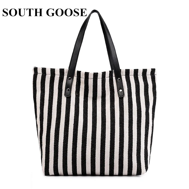 

SOUTH GOOSE Women Handbag 2018 New Fashion Ladies Striped Canvas Bag Shoulder Bag Large Capacity Women Casual Tote Bag