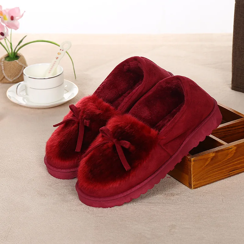 Однотонная теплая Женская обувь с мехом цвет серый черный красный четыре цвета