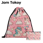 Женский рюкзак с объемным принтом Jom Tokoy, розовый рюкзак с сумкой на шнурке и единорогом, комплект из 2 предметов
