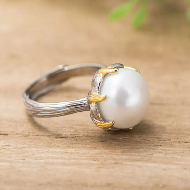 RADHORSE 925 Silver Rings for Women Fine Jewelry Pearl Concise Modeling Sterling Ring Adjustable | Украшения и аксессуары