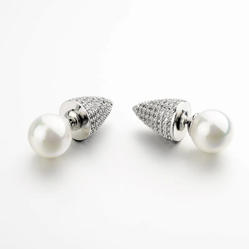 Роскошные серьги LCEOL гвоздики с жемчугом маленькие серебряные фианитами модные
