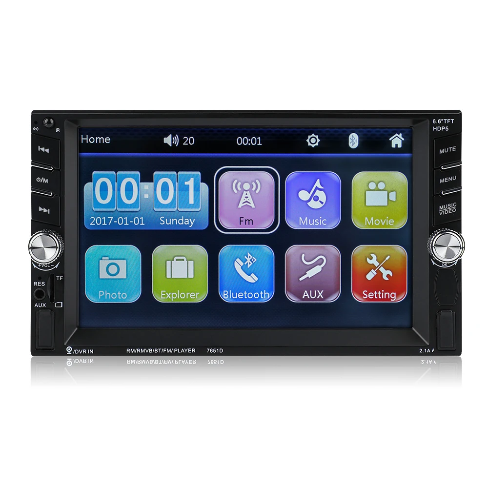 7651D Car Radio Auto radio 2 Din Touch Screen Multimedia Player Bluetooth Mirror Link Rear View Camera With Ratate Spin button | Автомобили