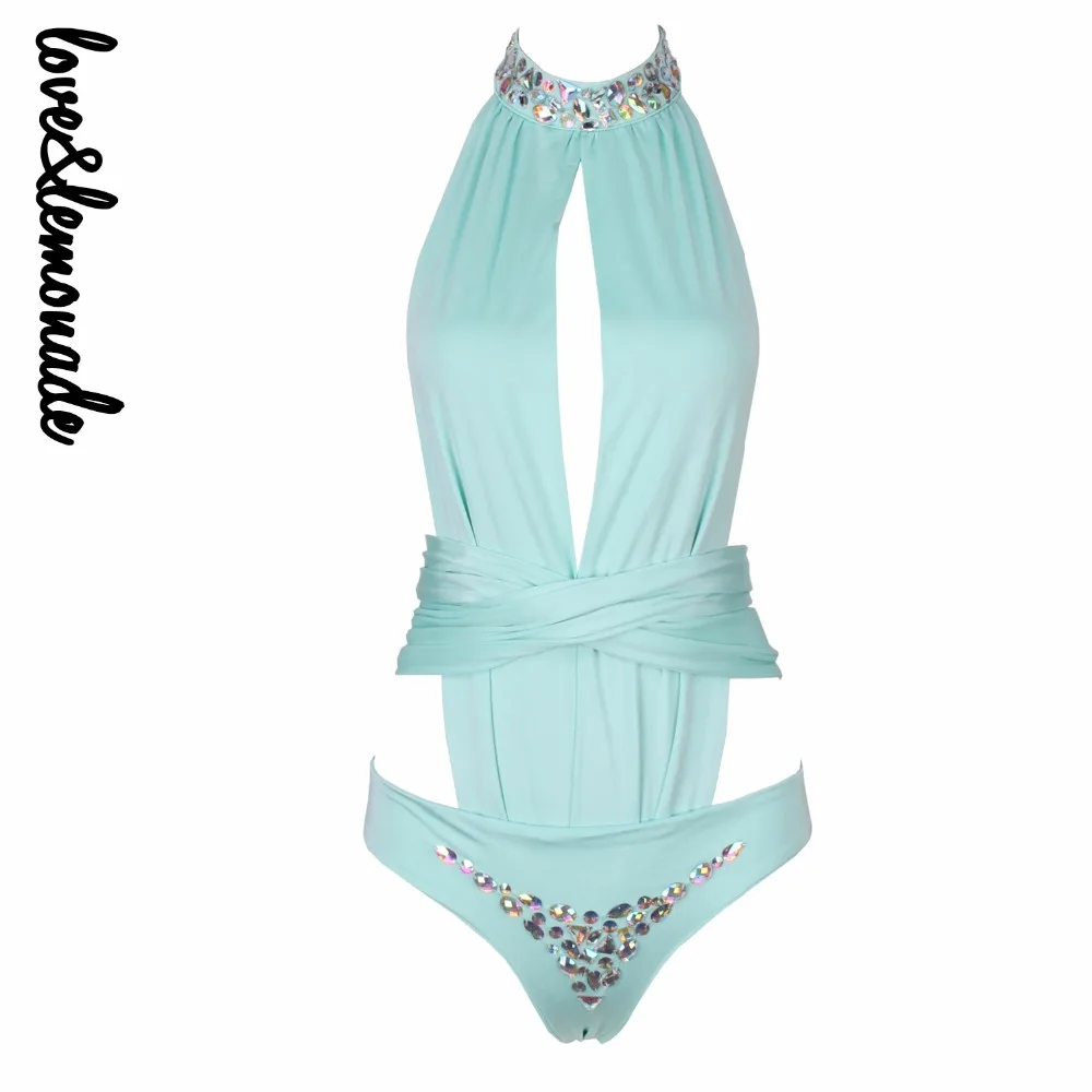 Боди LOVE & LEMONADE с регулируемыми бретелями и бусинами черный/синий TB 9315|bodysuit black|strap