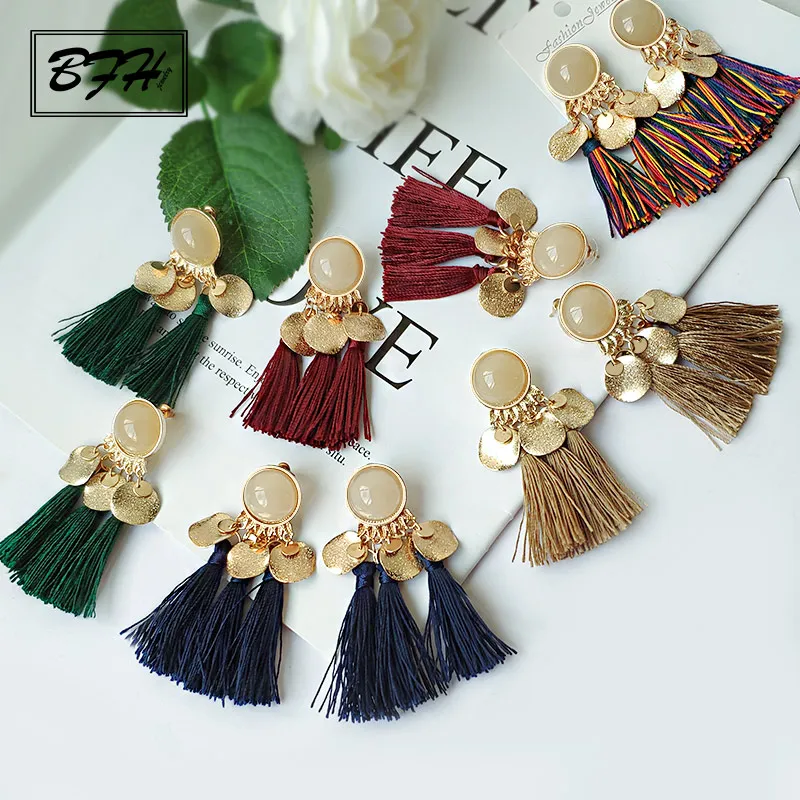 BFH Fashion Ethnic Woman Dangle Drop Earrings Round Resin Tassel for Women Bohemia Summer Jewelry Pendientes oorbellen | Украшения и