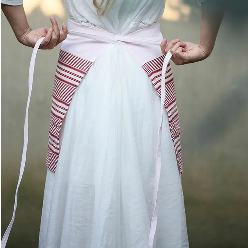 Полосатый Синий Розовый хлопок талии фартук официантка бариста кафе бармен