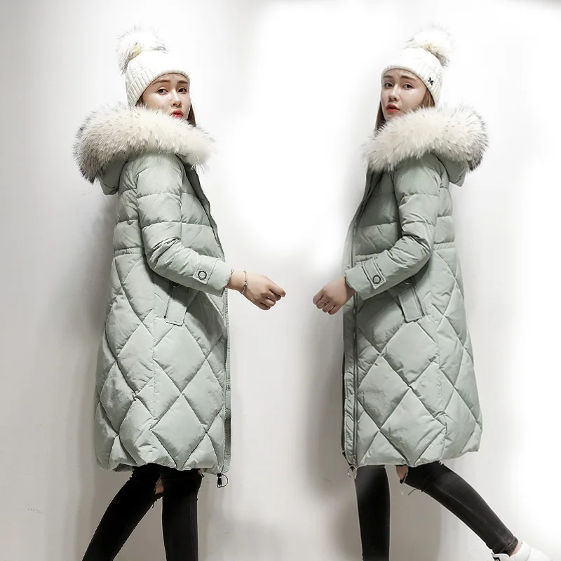 Длинная Куртка размера плюс 5XL, Женское зимнее пальто, новая мода, настоящий большой меховой воротник, верхняя одежда, пальто, зимняя одежда, Толстая теплая тонкая пуховая парка