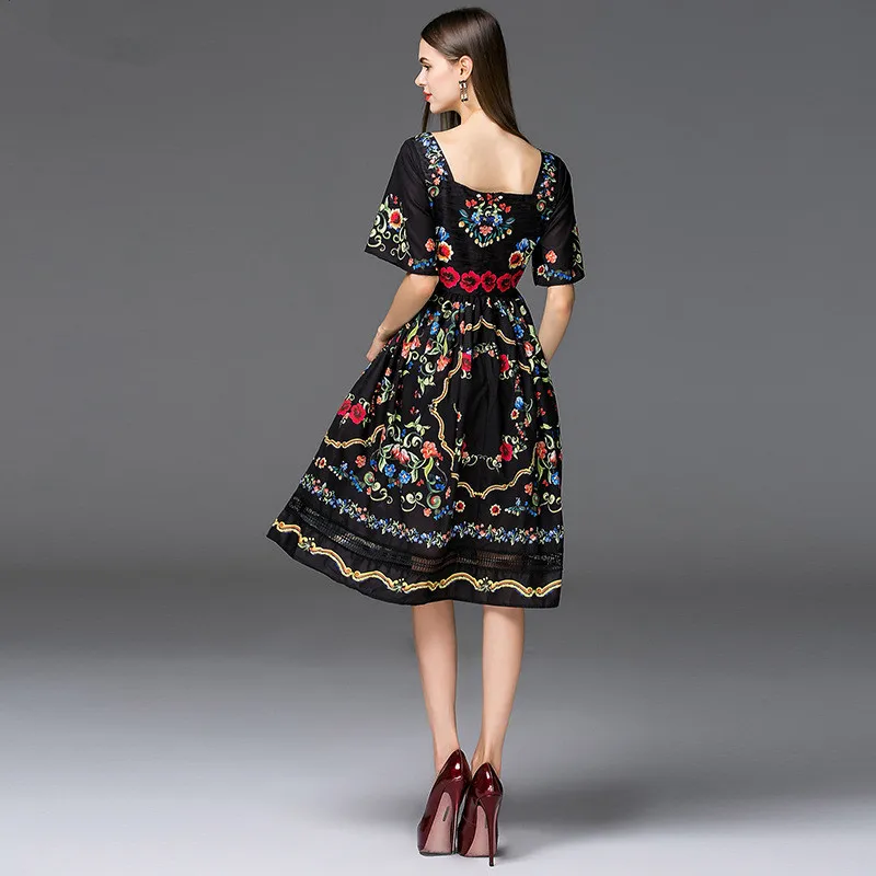 Европейская станция летнее платье 2019 квадратный воротник платья шоу женщин