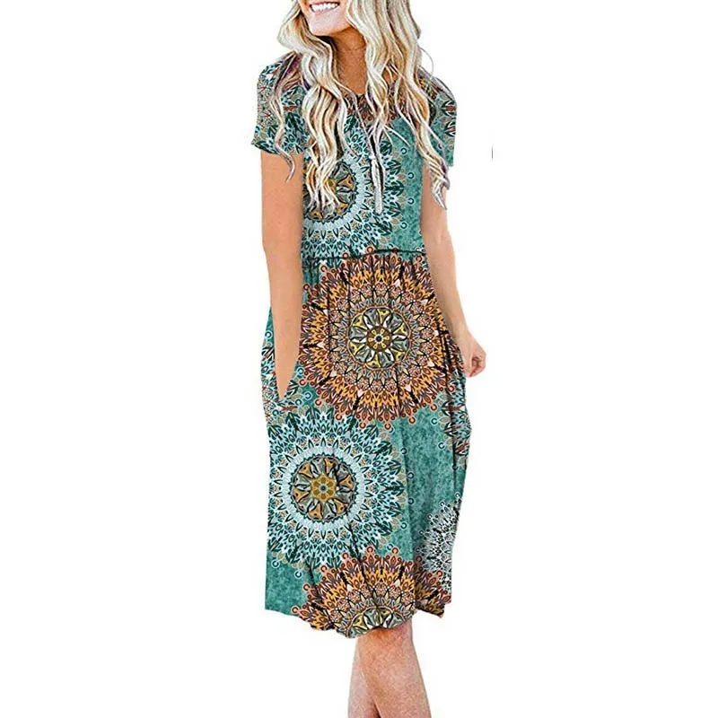 ENXI 2019 Summer 10 Colours Maternity Dresses Women's Short Sleeve Pocket High Waist Fold Leisure Time Horn Dress | Мать и ребенок