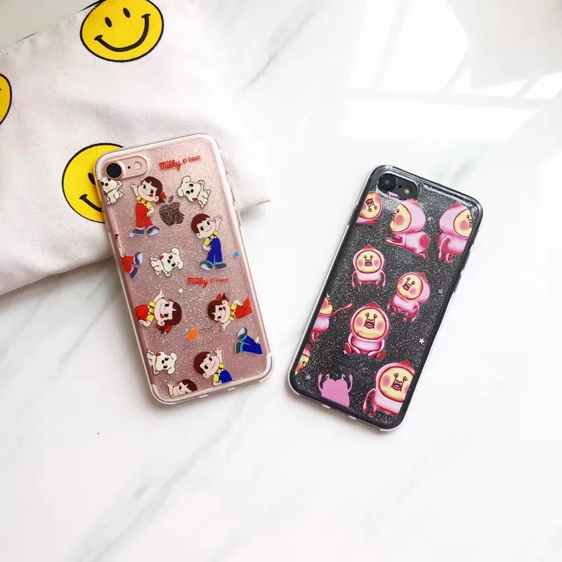 Flash Блеск Порошок Мультфильм Каваи Молоко Девушка Мальчик Чехол Для Телефона Iphone