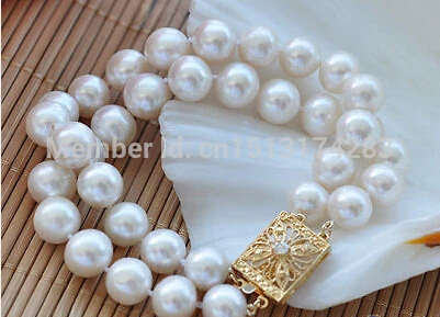 

Free Shipping>>>2row 8" 11mm round white freshwater pearl bracelet