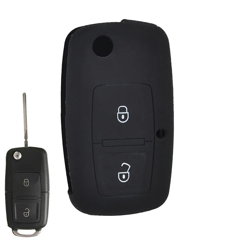 Силиконовый чехол для ключей с 2 кнопками, чехол для Vw MK4 Seat Altea Alhambra Ibiza Polo Golf 4 5 6 Transporter Amarok Sharan - Название цвета: BLACK