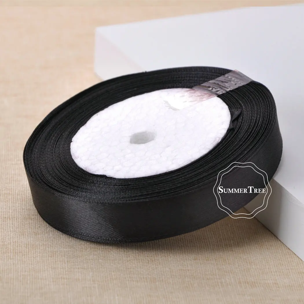 Black 25 метров 5/8 inch 15 мм атласной лентой створки подарок лук DIY Craft Свадебная вечеринка принадлежности ручной события Юбилей банкетный украшения - Цвет: Black