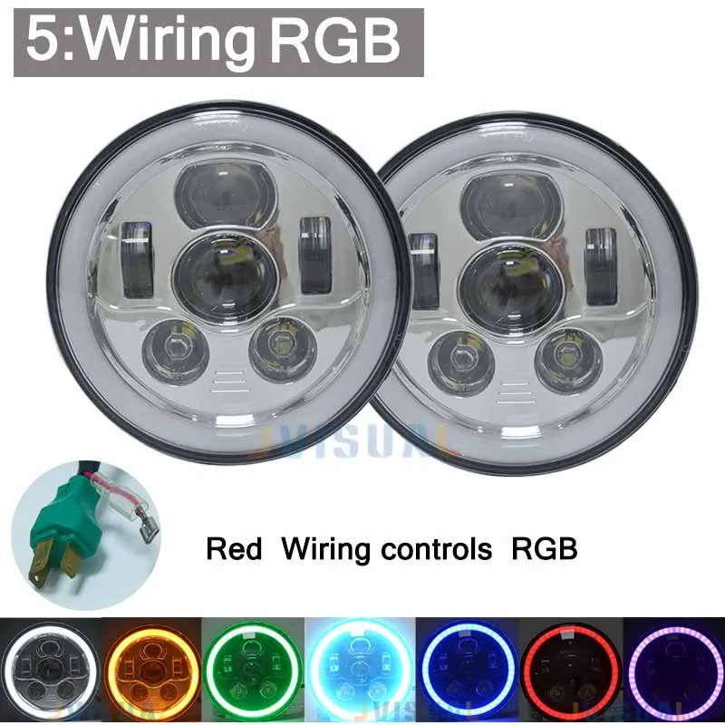 50W(5Wiring RGB)Chro 2 шт. " 45 Вт светодиодный головной светильник для Jeep CJ/Wrangler JK светодиодный светильник для Land Rover Defender Lada 4x4 Niva H4 H13 головной светильник s - Испускаемый цвет: 50W(5Wiring RGB)Chro