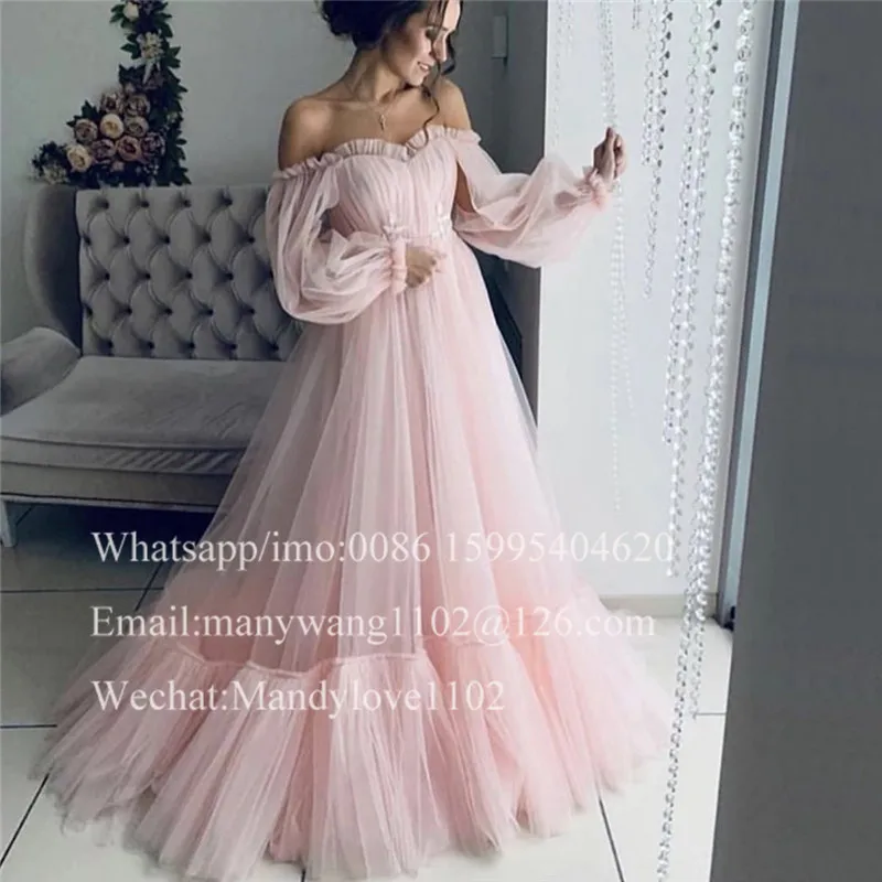 Женское вечернее платье с длинным рукавом розовое в арабском стиле Дубая для