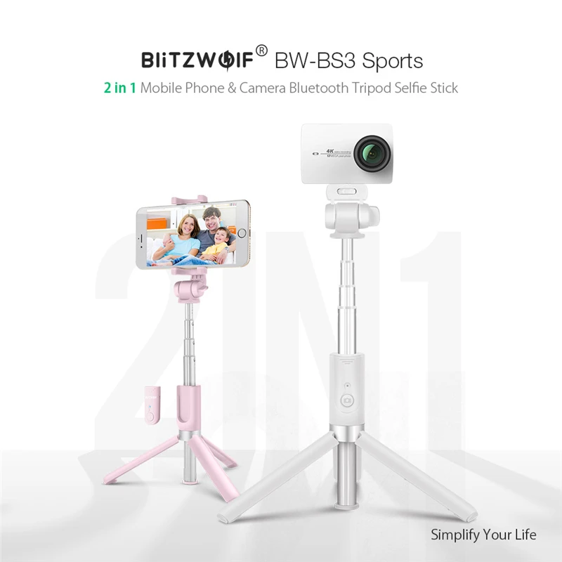 BlitzWolf BW-BS3, спортивный, 3 в 1, беспроводной, bluetooth штатив, селфи-палка, универсальный монопод для спортивной камеры, для телефона, для Gropro