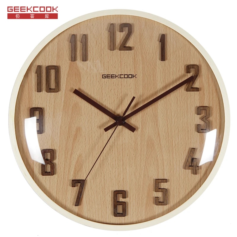 Geekcook 12 ''деревянные Современные Простые настенные часы круглые стеклянные
