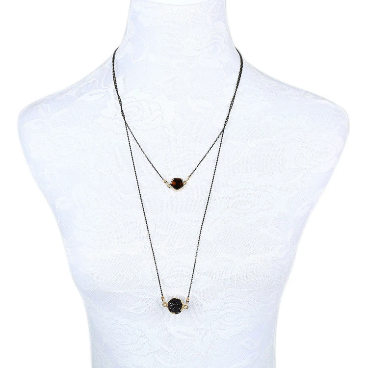 Vintage Style Women Fashion Double Layer Chains Necklace for 2015 New Black Crystal Pendants | Украшения и аксессуары