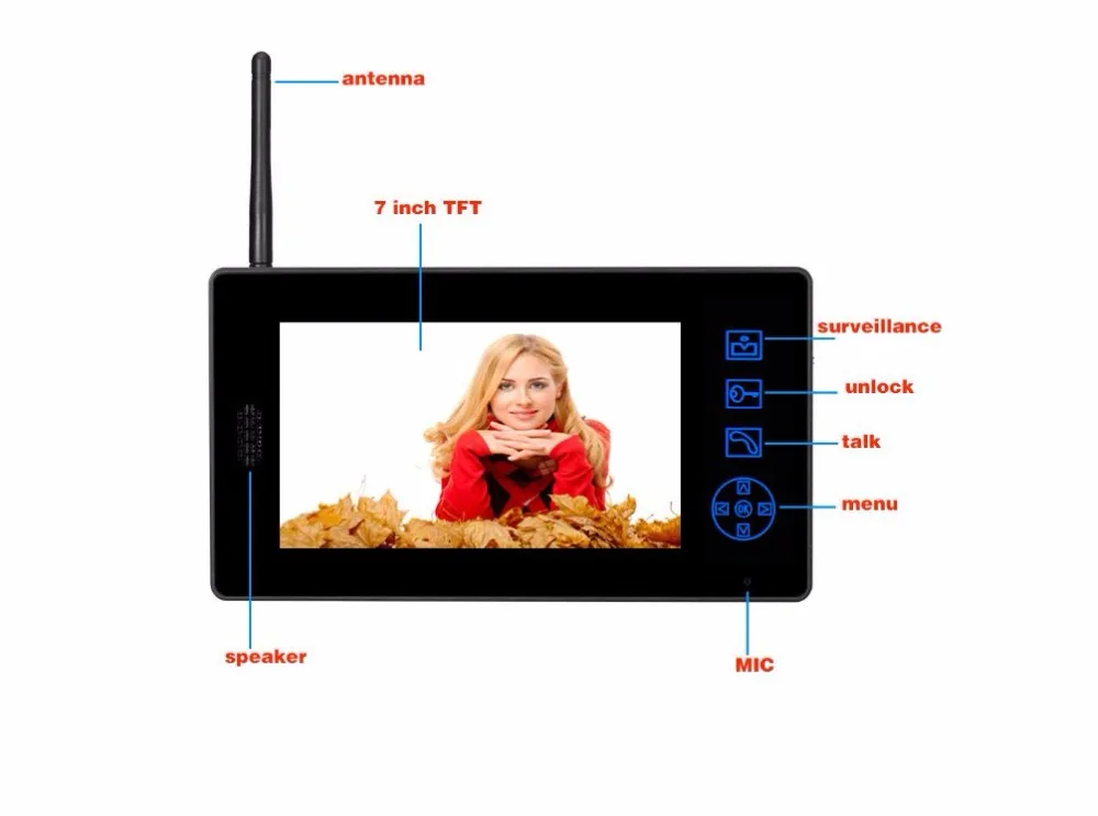 2,4G беспроводной домофон система домашней безопасности wifi дверной звонок с камерой комплект с 7 дюймов ЖК-дисплей монитор пульт управления