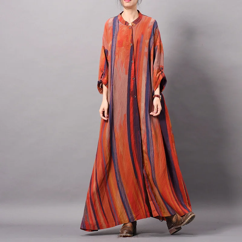 Платье на пуговицах в полоску со стоячим длинным рукавом женская одежда весна 2019