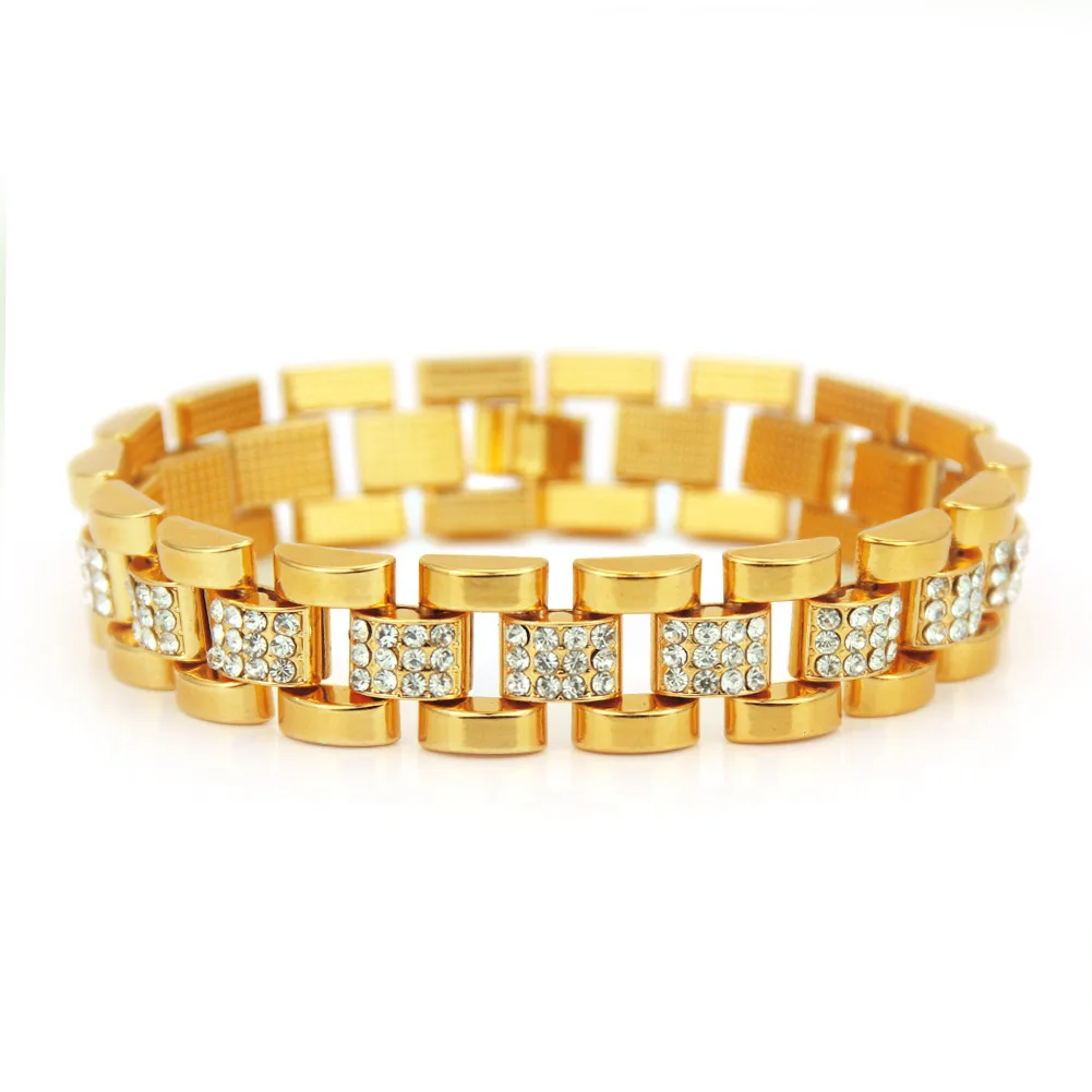 Хип хоп Полный Aaa Cz камень инкрустированный Bling Iced Out раппер браслет золотой