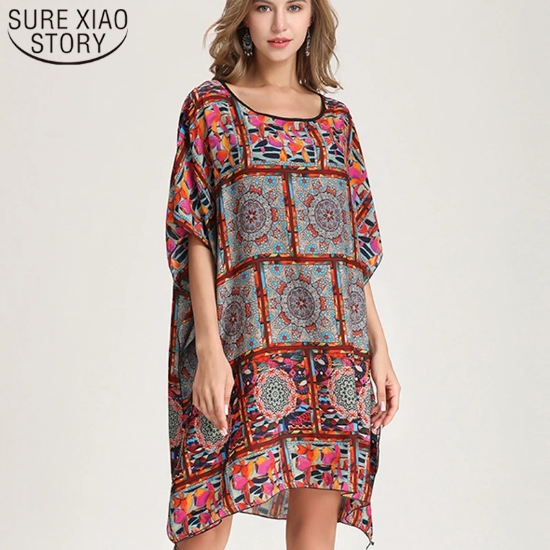 Женское летнее платье с рукавом летучая мышь размера плюс женское цветочным