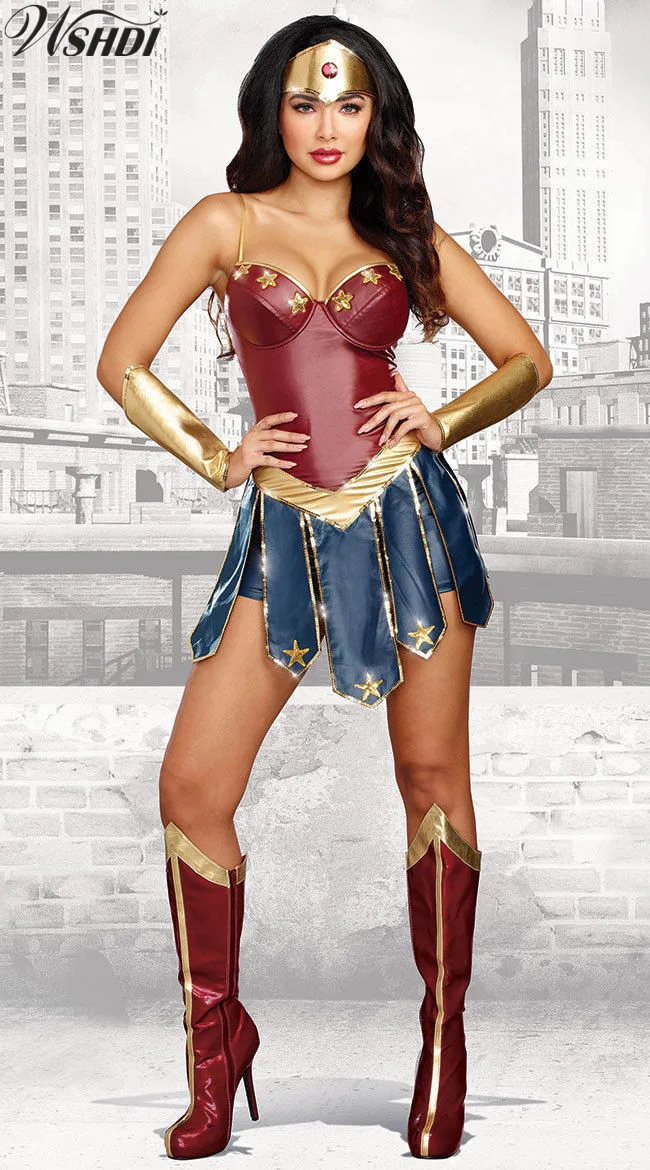Сексуальный костюм Чудо-Женщина Diana Prince костюм Хэллоуин римский воин-Гладиатор вечерние маскарадные причудливые платья