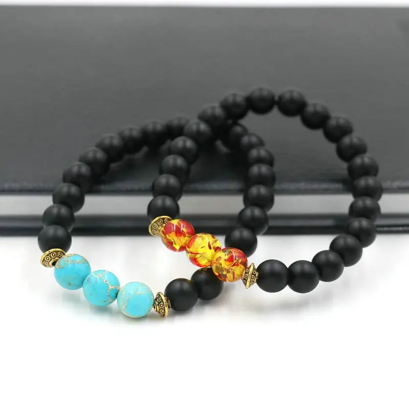 BPPCCR Будды голубой бирюзовый камень Пары Браслет Чакра Исцеление баланс любовь