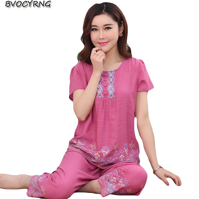 Новинка лета 2018 женские хлопковые льняные пижамные комплекты футболка и шорты
