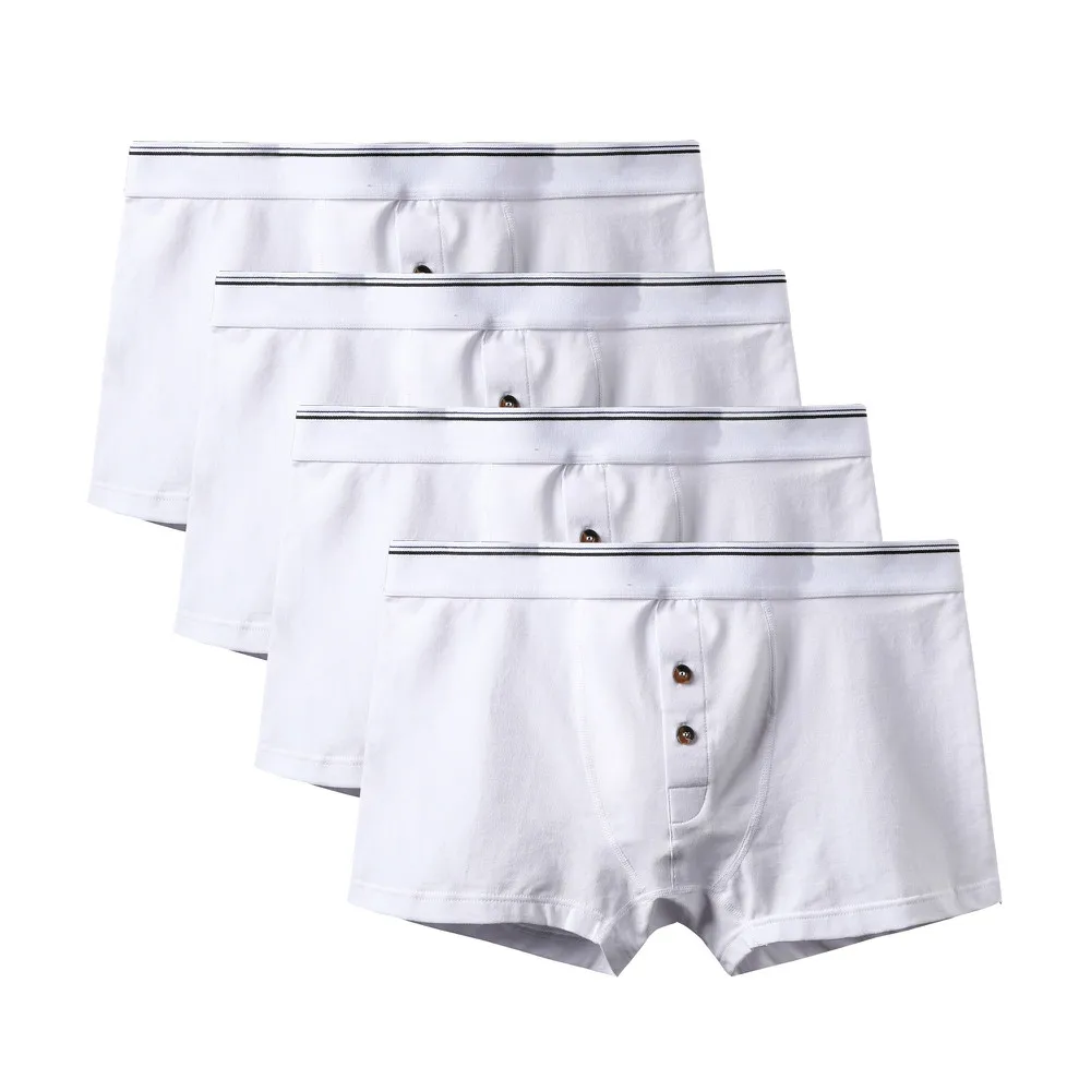 4Pcs A2432 White 4 шт./партия, модное мужское большое нижнее белье, эластичный широкий ремень, мужские трусы, однотонные хлопковые трусы, боксеры, шорты, сексуальные, плюс размер, боксеры, жир - Цвет: 4Pcs A2432 White