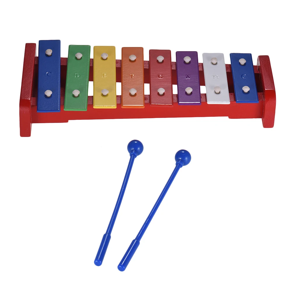 Красочные 8 нот ксилофон Glockenspiel с 2 молотками музыкальный ударный инструмент