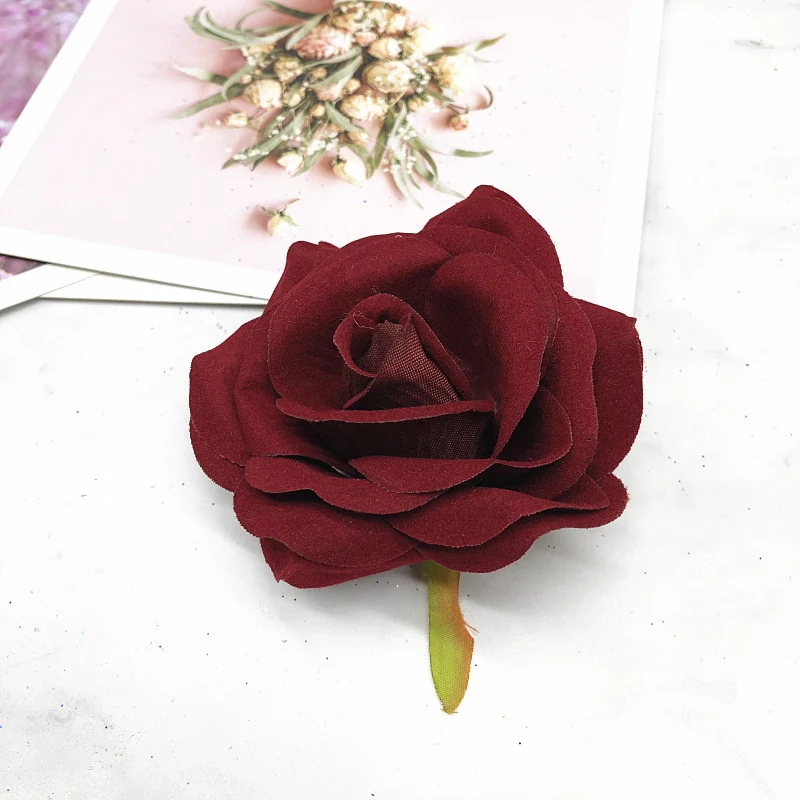 Wine red HINDJEF 5 шт./искусственный шелк головка розы украшение дома/DIY свадебная одежда обувь шляпы коллаж Декоративные искусственные цветы - Цвет: Wine red