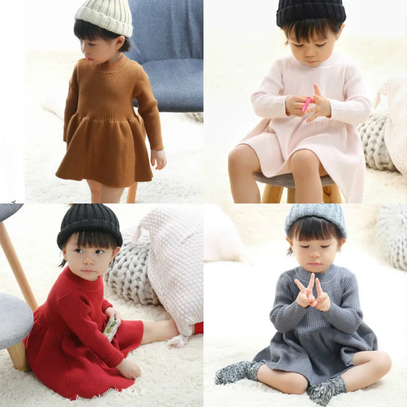 Новинка зимы 2019 детский зимний шерстяной свитер платье для девочек теплое
