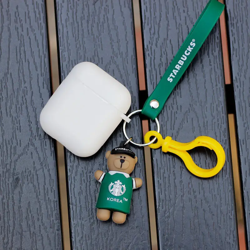 AirPods чехол ремень противоударный Для Apple Bluetooth наушники зарядка кофе медведь ультра тонкий мягкий чехол Милая защитная кожа