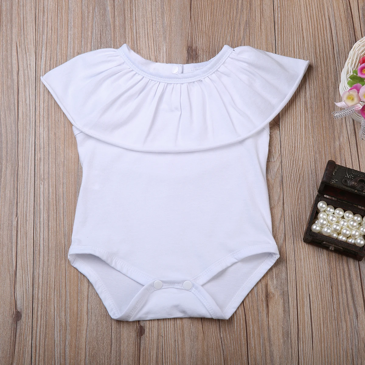 

Ruffle Newborn Baby Girls Solid Neck Bodysuits Babies Girl Cotton Bodysuit Clothes Sunsuit One-Piece Clothing