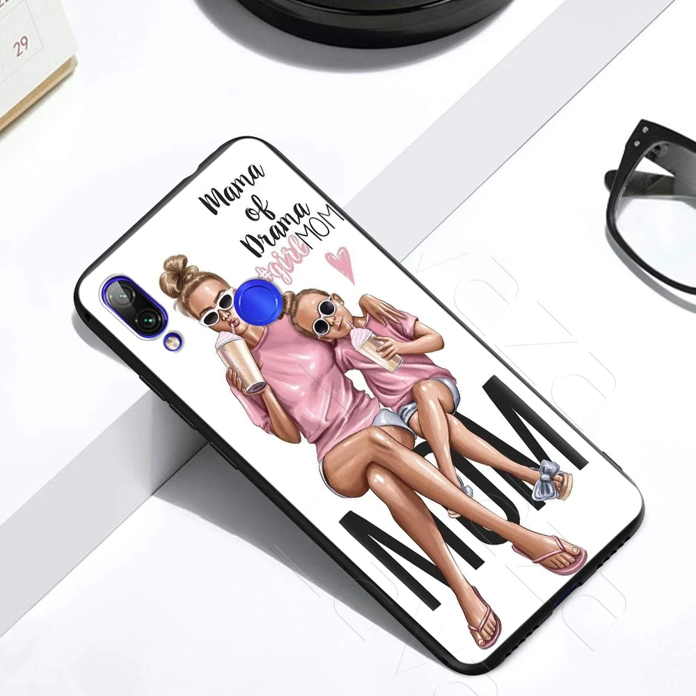 Черные коричневые волосы для мамы и малыша девушка чехол Xiaomi Redmi Note 8 9 S K30 Pro MI MAX на