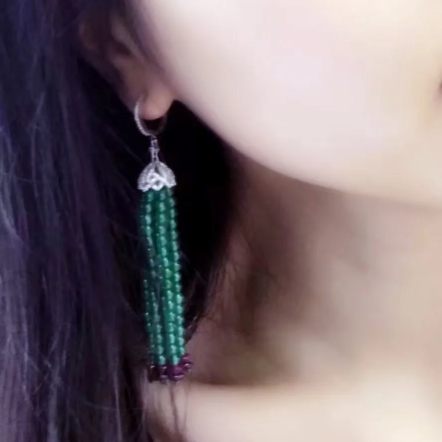 Серьги-подвески с кисточками Chrysoprase из стерлингового серебра S925 пробы блестящие