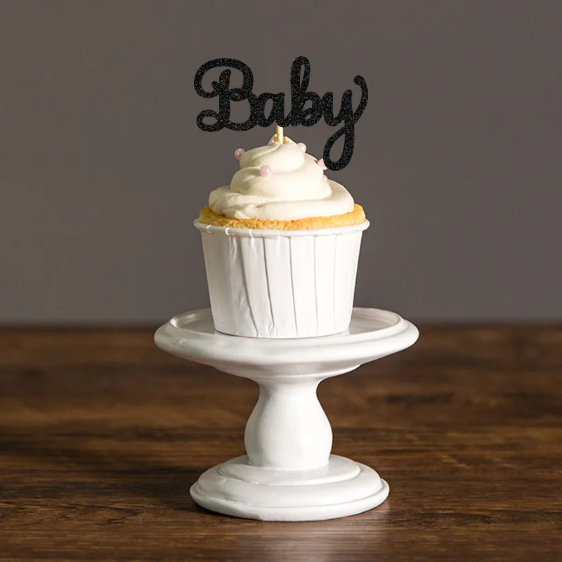 Блеск сценарий Baby Shower для капкейка-подборщики, объявление беременности Пол показывают на день рождения украшения для торта для вечеринки аксессуар - Цвет: black glitter