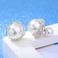 925 sliver lace earrings zircon white color abs simulated double pearl stud earrings two wear ways women boucle doreille