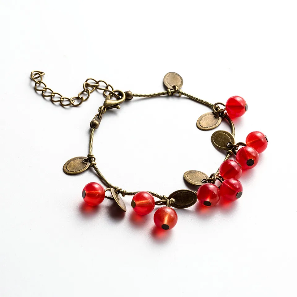 2019 милые красные Вишневый браслет Винтаж Круглый Монета медь цепи со стильными