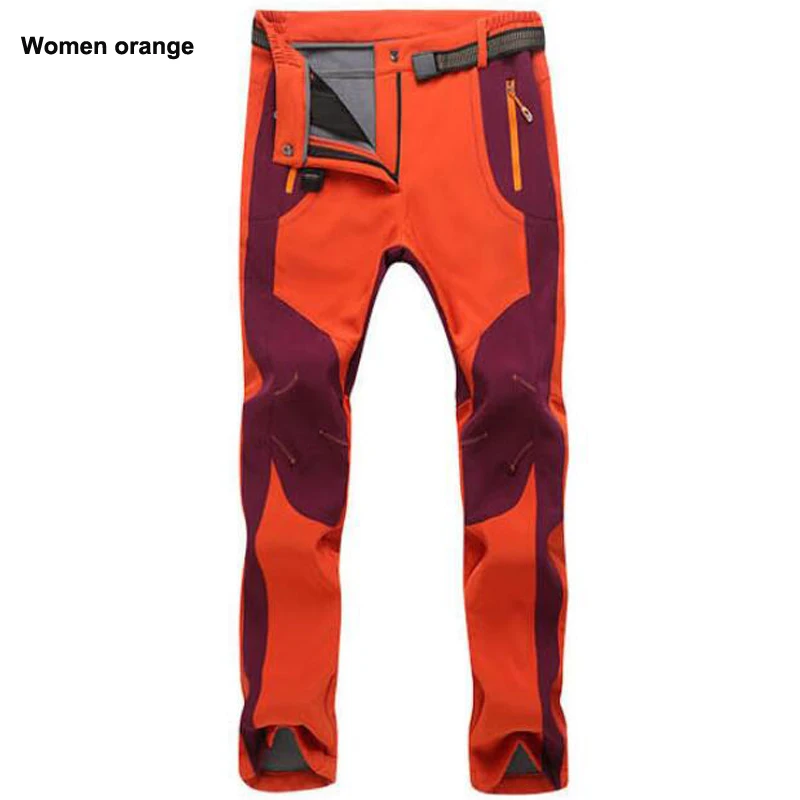 women orange Плотные флисовые брюки мужские повседневные зимние теплые мягкие дышащие брюки мужские ветронепроницаемые водонепроницаемые эластичные брюки карго 5XL - Цвет: women orange