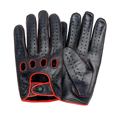 black red Высококачественные мужские перчатки из натуральной кожи, перчатки из овечьей шкуры, модные мужские дышащие перчатки для вождения, мужские варежки - Цвет: black red
