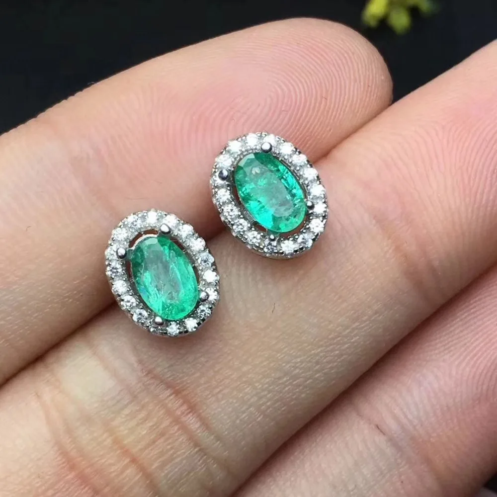 Серьги из натурального изумруда,, настоящий изумруд, серебро 925 пробы, драгоценный камень 4*6 мм, 2 шт