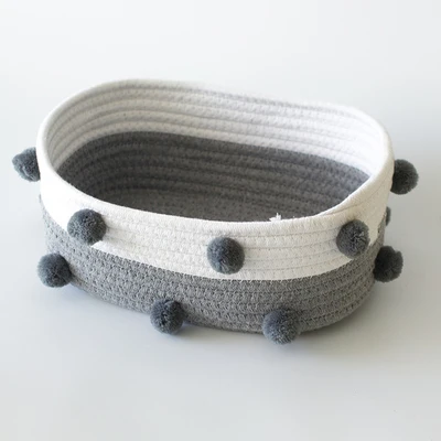 Large Grey 1 шт. хлопковая линия плетеная корзина для хранения милый помпон Декор мелочи отделочная коробка скандинавские косметические игрушки Органайзер рамка - Цвет: Large Grey