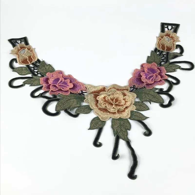 3D цветок пион вышитые кружева декольте Воротник Аппликация Патчи Скрапбукинг
