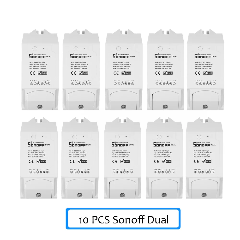 SONOFF Dual ITEAD 2 канала wifi умный переключатель для Amazon Alexa Google Home Беспроводной пульт дистанционного управления Умный дом - Комплект: 10 Pcs