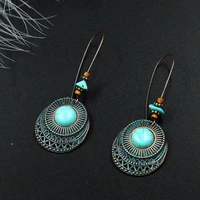women bohemian earrings long round green jewelry antique green metal earrings for women