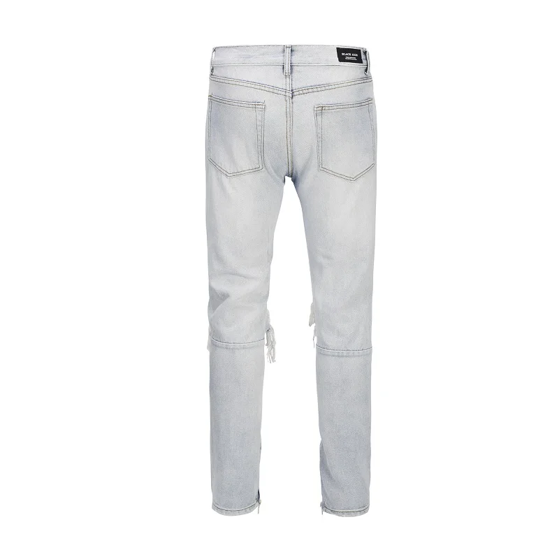 QoolXCWear KANYE, WEST, отверстие для колена, боковая молния, тонкие рваные джинсы для мужчин, Джастин Бибер, рваные порванные джинсы для мужчин, брюки